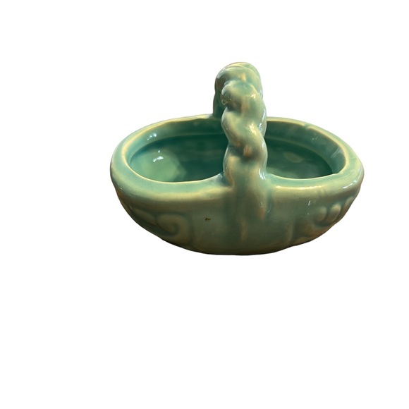Other - Vintage very small Ceramic basket bowl pottery USA light blue/green Decorative